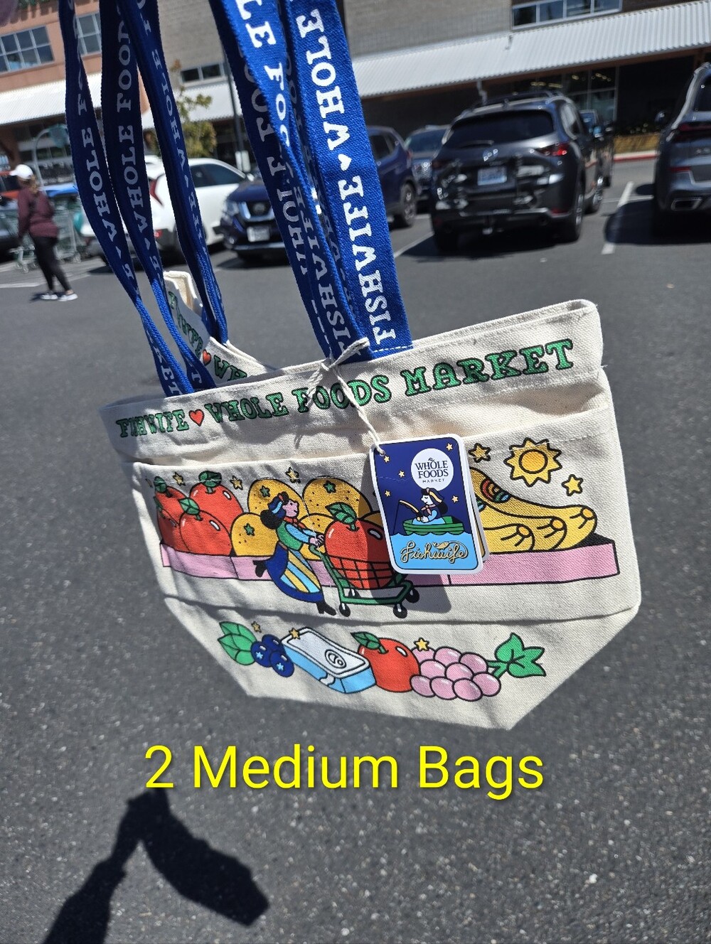 Two Medium size Whole Foods Fishwife Canvas Tote Bags